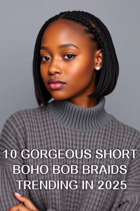 10 Gorgeous Short Boho Bob Braids Trending in 2025 Low Maintenance Braid Styles, Small Box Braids On Short Natural Hair, Short Single Braids For Black Women, Low Maintenance Braids, Boho Braids Bob Black Women, Short Box Braids Styles Shoulder Length, Short Braids Styles Shoulder Length, Very Short Braids, Short Bob Box Braids Styles