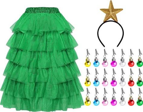 Diy Christmas Tree Dress, Christmas Tree Skirt Outfit, Dress Like A Christmas Tree For School, Dress Like A Christmas Tree, Diy Christmas Tree Costume, Christmas Tree Costume Diy, Christmas Tulle, Tulle Christmas Trees, Party Dress Outfit