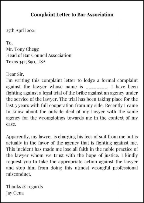 Complaint Letter to Bar Association Sample & Examples Letter Of Complaint, English Letter Writing, Complaint Letter, Letter Sample, English Letter, The Agency, Letter Writing, The Bar, Lawyer