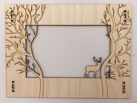 Laser+cut+Forest+Frame+by+Chemist. Cnc Plans, Router Projects, Deer Pictures, Laser Projects, Cnc Files, Cnc Wood, Cut Photo, Wood Cut, Diy Frames