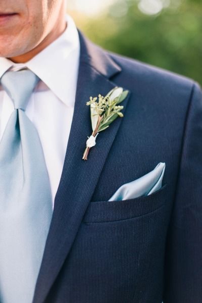 Sweet and simple boutonniere: http://www.stylemepretty.com/little-black-book-blog/2015/02/23/elegant-calamigos-ranch-wedding/ | Photography: Sara Lucero - http://www.saralucero.com/ Ice Blue Weddings, Wedding Suits Men Blue, Wedding Suits Men Black, Blue Groomsmen, Calamigos Ranch Wedding, Wedding Boutonnieres, Light Blue Tie, Blue Suit Wedding, Wedding Suits Groom