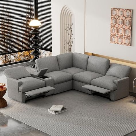 VilroCaz Upholstery Modular Sofa Sectional Sets, L Shape Sectional Corner Sofa with Storage Box and Cup Holders, Linen Fabric Power Recliner Sofa Couch with USB Ports for Living Room Office (Grey-R1) Corner Sofa With Storage, Sofa Couch Design, Contemporary Recliners, Sectional Sofa With Recliner, Recliner Corner Sofa, Couch Design, Power Socket, Sectional Sofa Couch, Stylish Sofa