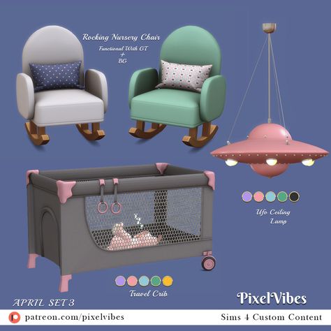 Sims 4 Cc Playpen, Sims 4 Cc Rocking Chair, Sims 4 Rocking Chair, Ts4 Nursery, Sims 4 Cc Baby Stuff, Infant Cc, Mods Sims 4, Lotes The Sims 4, Furniture Cc