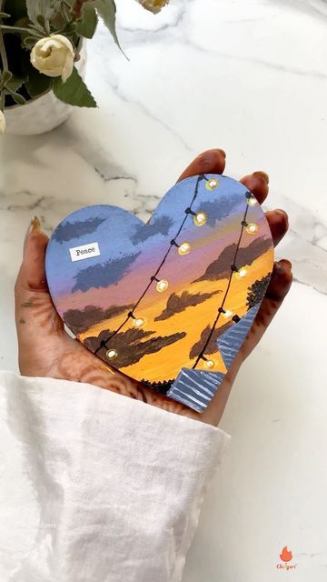 Heart Shaped Canvas Painting Ideas, Heart Canvas Painting Ideas, Cute Stickers Ideas, Heart Shaped Canvas, Diy Canvas Art Easy, Landscape Painting Tutorial, Instagram Quote, Doll House Crafts, Geode Art