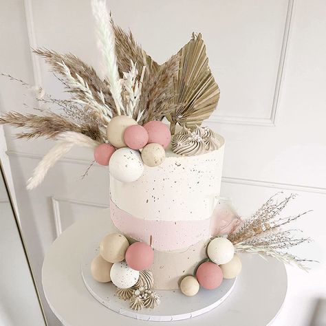 Pink Boho Cake, Boho Themed Cake, Grass Cake, Girl Shower Themes, Boho Cake, Two Tier Cake, Tall Cakes, Baby Girl Shower Themes, Baptism Cake