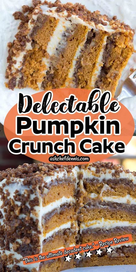 What better way to celebrate the season than with this pumpkin crunch cake from Ask Chef Dennis! It will definitely bring smiles to your table and soon become your new family fall tradition. It is so rich, creamy, and absolutely delicious! It makes the perfect fall dessert! Pumpkin Crunch Cake, Pumpkin Crunch, Best Cake Ever, Fall Fun Food, Pumpkin Pie Mix, Crunch Cake, Cream Cheese Frosting Recipe, Best Cake, Decadent Cakes