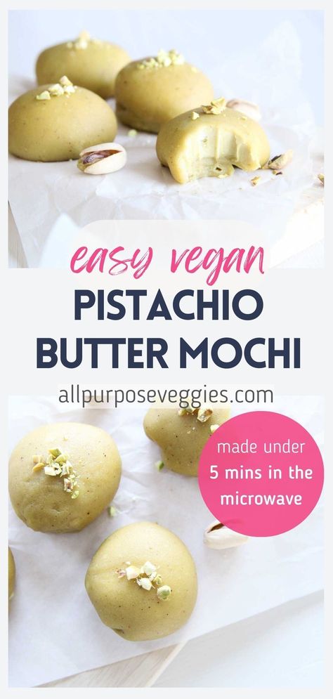 Looking for a healthy and unique snack option that's as pretty as it is tasty? Try our pistachio butter mochi! With a beautiful green color and rich, nutty flavor, this delicious treat is sure to satisfy your cravings. Made with low carb ingredients and easy to prepare in the microwave, it's the perfect snack for any time of day. Vegan Butter Mochi, Pistachio Mochi, Healthy Mochi, Mochi Recipe Microwave, Mochi Recipes, Mochiko Flour, Crunchy Food, Mat Inspiration, Japanese Dessert Recipes