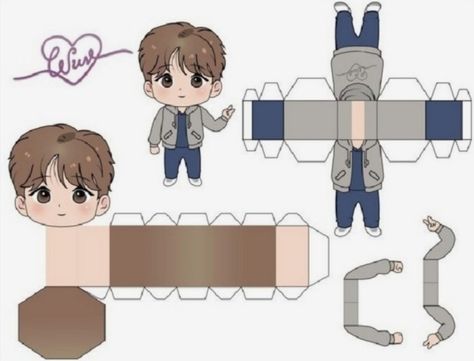 Papercraft Kawaii, Anime Papercraft, Papercraft Anime, Diy Gift Box Template, Paper Doll Craft, Anime Crafts Diy, Kim Dan, Anime Paper, Kpop Diy