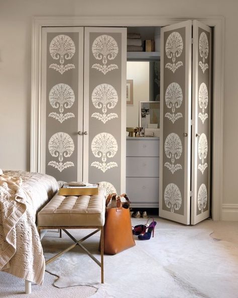 Bifold Door Ideas, Closet Door Alternative, Old Closet Doors, Closet Organization Cheap, Accordion Doors, Double Closet, Bifold Closet Doors, Closet Door, Pretty Bedroom