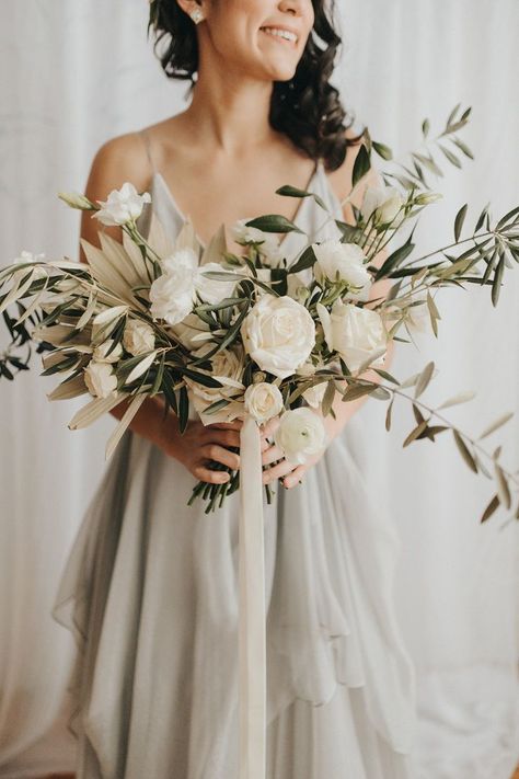 #ad olive branch and white rose wedding bouquet Olive Branch Bouquet Wedding, Olive Branch Bouquet, Olive Bouquet, Dekor Akad, Seasonal Weddings, Fall Destination Wedding, Modern Winter Wedding, Boho Bouquets, Olive Branch Wedding