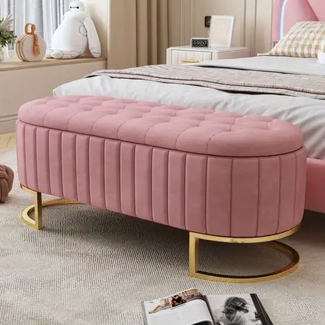 Pink Storage Bench, Velvet Storage Bench, Velvet Storage Ottoman, Rectangular Ottoman, Upholstered Settee, Settee Bench, Tufted Storage Bench, Velvet Bench, Upholstered Storage Bench