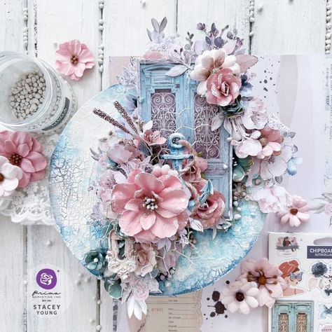 Frank Garcia, Mixed Media Layout, Make Paper Flowers, Altered Canvas, Prima Flowers, Paper Craft Ideas, Mixed Media Art Canvas, Mixed Media Crafts, Mixed Media Scrapbooking