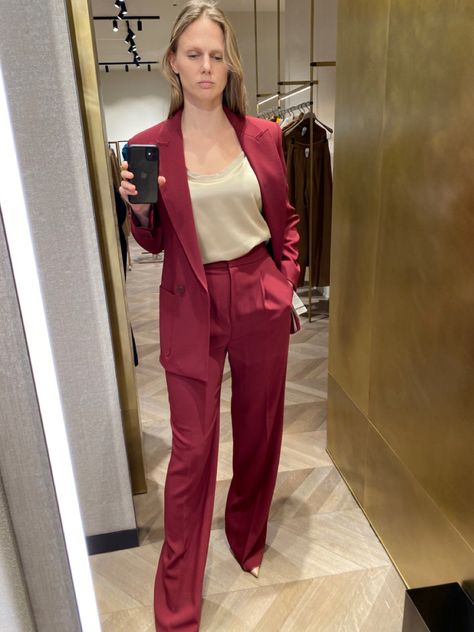 Satin Suit, Burgundy Suit, Wine Colored, Outfit Ideas, Jumpsuit, Satin, Pants, Color, Trousers