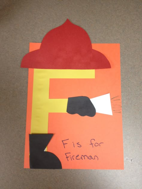 Letter F is for Fireman F Crafts Preschool, Fireman Crafts, Fire Safety Crafts, Letter F Craft, Fire Safety Preschool, Safety Crafts, Preschool Letter Crafts, Abc Crafts, Community Helpers Theme