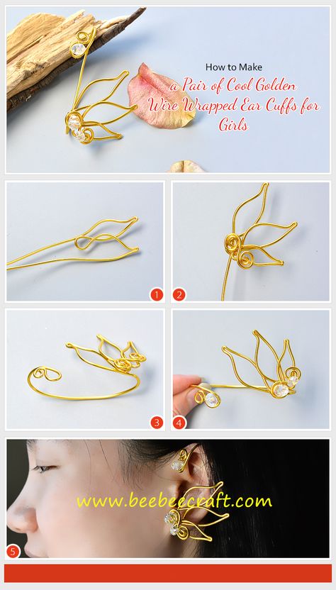 Diy Ear Cuff Tutorial How To Make, Ear Cuff Tutorial, Ear Cuff Diy, Wire Ear Cuffs, Diy Wire Earrings, Ear Cuff Jewelry, Wire Jewelery, Wire Wrapping Diy, Diy Jewelry Tutorials