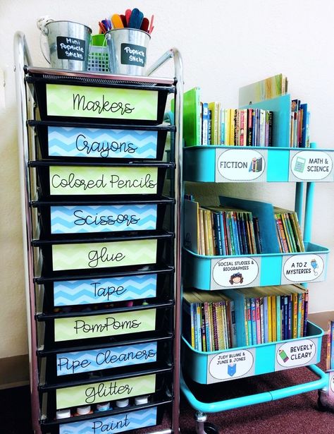 7 Tips for Classroom Organization in a Small Space + FREEBIE! – The Average Teacher Blog Homeschool Classroom Setup, Teacher Goals, Teacher Storage, Teaching Displays, Homeschool Room Organization, Clean Classroom, Classroom Organization Elementary, Primary Teacher, Teachers Classroom