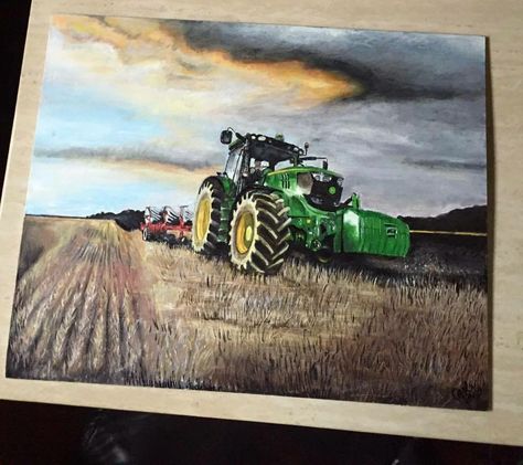 Tractor Painting, Painting In Acrylic, Tractor, Landscape Paintings, Art Projects, Paintings, Angel, Drawings, Green