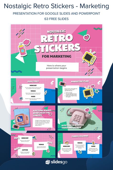 Nostalgic Retro Stickers for Marketing Retro Presentation, Slidesgo Templates, Ppt Ideas, Cute Powerpoint Templates, Creative Ppt, Creative Powerpoint Presentations, Retro Stickers, 잡지 레이아웃, Presentation Slides Design