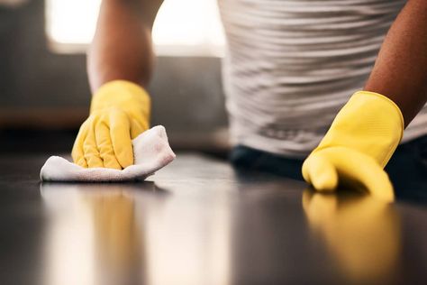 Man hands, cleaning gloves and wipe on a table with a wash cloth and housekeeping. Home, countertop and male person with disinfectant and scrub with washing in a apartment with maid and housekeeper Best Indoor Trees, Tea Tree Oil Uses, Apple Cider Vinegar Uses, Minimal Traditional, Man Hands, Kitchen Bohemian, Before After Kitchen, Organizing Products, Avocado Plant