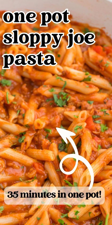 This one pot sloppy joe pasta is a delicious twist on the classic sloppy joe sandwich. A pasta dish recipe in 35 minutes, perfect for a quick weeknight meal. Sloppy Joe Meal, Sloppy Joe Pasta, Instant Pot Sloppy Joes, Sloppy Joes Pasta, Joe Sandwich, Sour Cream Chicken Enchiladas, Cream Chicken Enchiladas, Sparkling Punch, Recipes For Beef