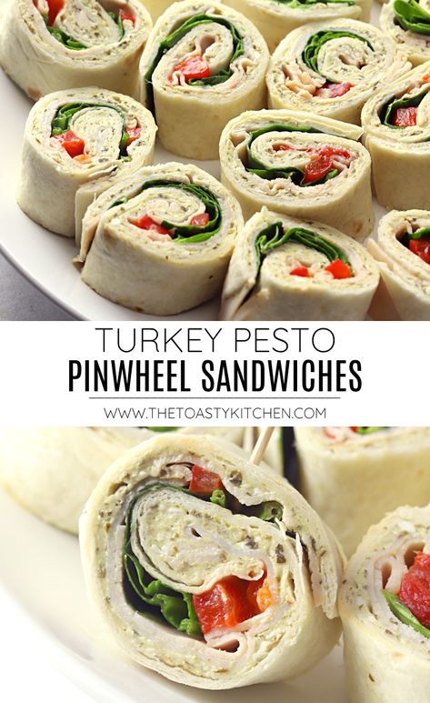 Pesto Turkey Pinwheels, Pinwheel Sandwiches Healthy, Chicken Pesto Pinwheels, Turkey And Cream Cheese Pinwheels, Turkey Pinwheel Sandwiches, Make Ahead Pinwheel Sandwiches, Halloween Pinwheel Sandwiches, Pinwheel Sandwiches Party, Protein Pinwheels