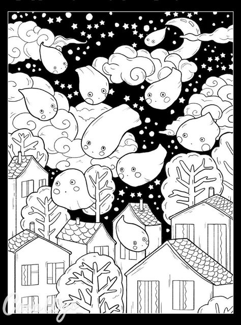 This is a PRINTABLE COLORING PAGE of the Cute Ghosts Coloring Book designed by CocoWyo that features ghosts flying around the city when the city falls asleep, cooking human recipes, and even playing musical instruments. Enjoy this printable sheet and tag #cocowyo #cocowyopublishing on social media for us to see. Tags: Cute, Ghost, Spooky Copyright © CocoWyo Publishing Coloring Halloween, Coco Wyo, Playing Musical Instruments, Art Learning, Printable Colouring, Cute Ghosts, Designs Coloring Books, Magical Life, Printable Coloring Sheets