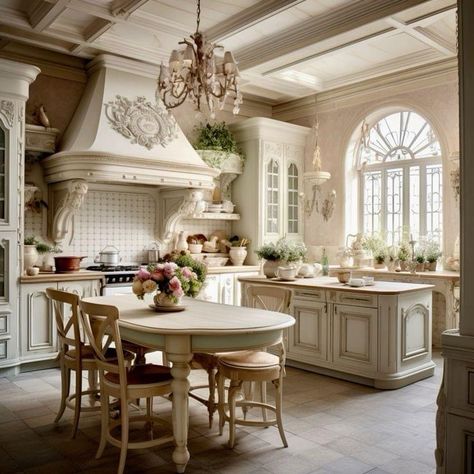 French Chateau Kitchen, French Countryside Kitchen, Edwardian Decor, Country French Kitchen, Manor Kitchen, Countryside Kitchen, Nice Rooms, Fantasy Architecture, Elegant Kitchen Design