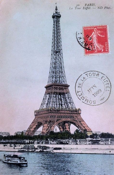 Antique 1909 colorized Paris postcard featuring the iconic Eiffel Tower. france,vintage france,paris,vintage paris,1900s paris,vintage postcard,paris postcard,french postcard,eiffel tower,french,vintage eiffel tower,1909 paris,parisian,parisienne,iconic paris,paris landmark,postes francaise,republique francaise,la tour eiffel,french monument,champs elysees,seine,vintage ephemera,francia Paris Postcard Vintage, Vintage French Postcards, Paris Snow, France Postcard, Eiffel Tower France, Vintage Eiffel Tower, Paris Postcard, Postcard Poster, French Postcards