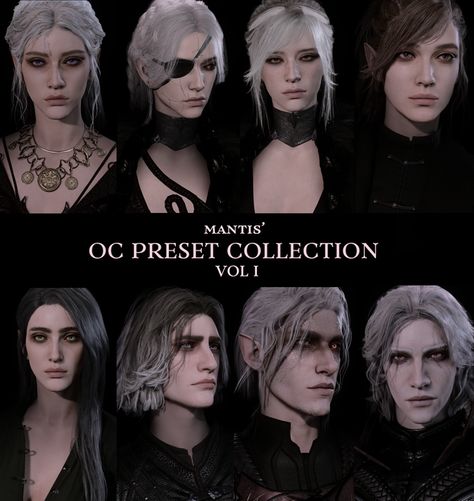 ♡ MANTIS' OC PRESETS VOL. I  - BG3 Preset Collection | Mantis Vampire Teeth, Hair Pack, Easy Braids, Hair Collection, I Am Game, Silver Hair, All About Eyes, Makeup Collection, Ponytail Hairstyles