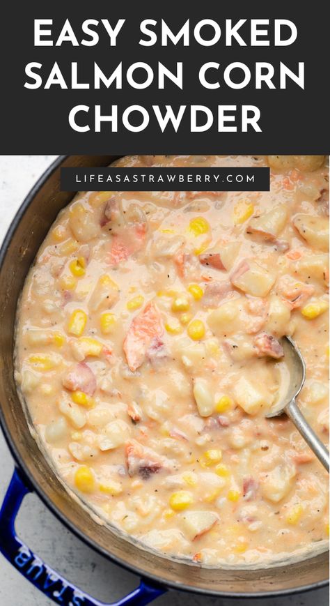 Canned Salmon And Potato Recipes, Alaskan Salmon Chowder, Smoked Salmon Corn Chowder, Salmon Corn Chowder Recipe, Canned Salmon Chowder Recipe, Salmon Chowder Soup, Salmon Chowder Crockpot, Smoked Salmon Soup Recipes, Salmon And Corn Chowder