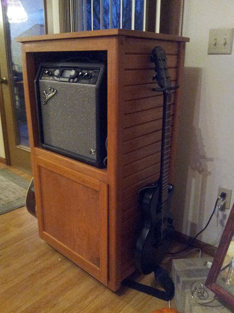 Home Made Guitar  & Amp Cabinet Guitar And Amp Storage, Guitar Amp Shelf, Guitar Amp Furniture, Guitar Equipment Storage, Diy Guitar Amp Cabinet, Guitar Amp Cabinet, Electro Guitar, Guitar Amp Stand, Amp Cabinet Guitar