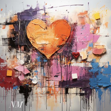 Abstract Heart Painting, Heart Art Print, Artistic Images, Watercolor Heart, Heart Painting, Angel Art, Colorful Heart, Heart Art, Bullet Journal Inspiration