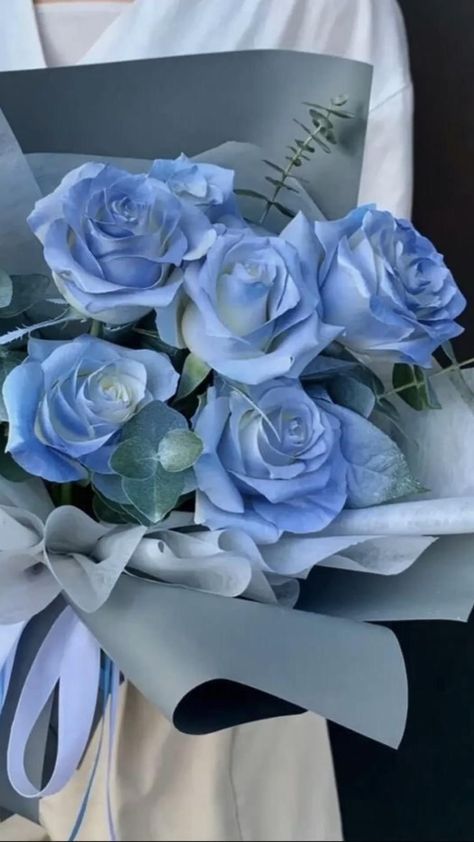 Blue Flowers Bouquet, Light Blue Roses, Baby Blue Aesthetic, Light Blue Aesthetic, Boquette Flowers, Flowers Bouquet Gift, Nothing But Flowers, Blue Bouquet, Flower Therapy