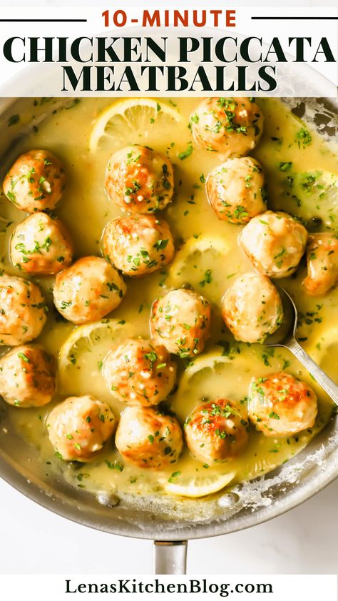 Try chicken piccata meatballs for a quick, easy, and healthy twist on traditional chicken piccata! It’s bursting with bright, summery flavors and comforting textures. Ground Chicken Parmesan, Chicken Piccata Meatballs, Spicy Rigatoni, Ground Chicken Meatballs, Beef Tartare, Chicken Meatball Recipes, Potato Pasta, Steak Tartare, Ground Chicken Recipes