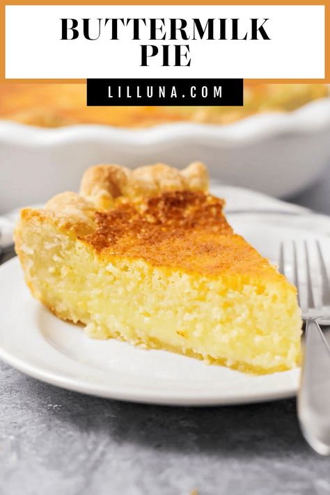 Scrumptious buttermilk pie has a flaky pastry crust and creamy, custard like filling that comes together in 5 minutes! #buttermilkpie #pie #buttermilk #dessert #pierecipes Southern Buttermilk Pie, Buttermilk Pie Recipe, Easy Banana Cream Pie, Yummy Pie Recipes, Coconut Cream Pie Recipes, Buttermilk Pie, Sweet Pies, Cream Pie Recipes, Easy No Bake Desserts