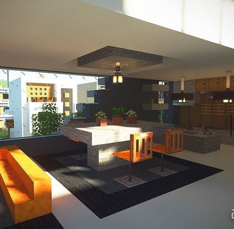 Dining Area Minecraft, Minecraft Modern Interior Design, Minecraft Interior Ideas Kitchen, Modern Minecraft Interior, Minecraft Outside Ideas, Minecraft Modern Living Room, Minecraft Interior Design Modern, Modern Kitchen Minecraft, Minecraft Interior Design Kitchen