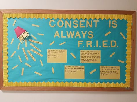 Resident Assistant bulletin board about consent Consent Bulletin Board, Residence Life Bulletin Boards, Res Life Bulletin Boards, Resident Assistant Bulletin Boards, Ra Door Decs, Ra Themes, Door Decks, Cute Bulletin Boards, Ra Boards