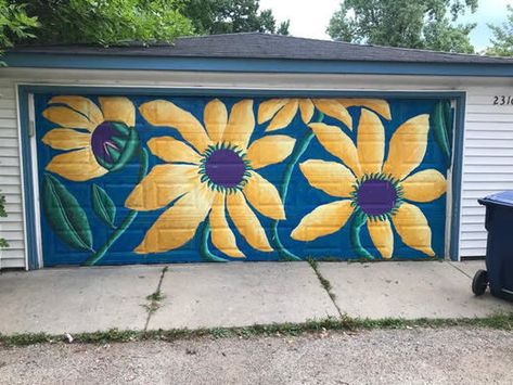 Garage Wall Mural, Sunflower Fence, Backyard Murals, Garage Door Art, Flower Murals, Garage Door Mural, Garage Mural, Garage Screen, Painted Fence