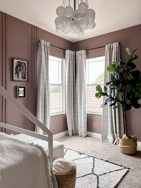 How To Create a Boho Mauve Girl's Bedroom with a House Bed - XO My Home Glidden Dusty Mauve, Behr Mauve It, Mauve Paint Colors Behr, Perfect Mauve Paint Color, Mauve Brown Paint Color, Mauve Room Paint, Mauve Master Bedrooms Decor, Mauve Toddler Girl Room, Toddler Girl Room Paint Colors