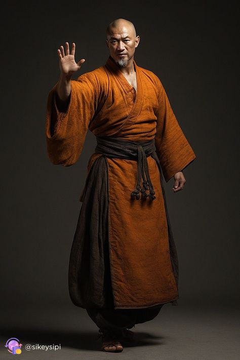 Unleash the inner power with this enigmatic battle monk, a blend of serenity and strength! This image, generated by the Stable Diffusion program, opens a world where spirituality and martial arts intertwine, creating a unique image. #MysticWarrior #BattleMonk #Strength Monk Style Clothing, Monk Robes Dnd, Monk Reference, Unique Character Design Concept Art, Monk Poses, Monk Character Art, Monk Fashion, Monk Character Design, Martial Arts Poses