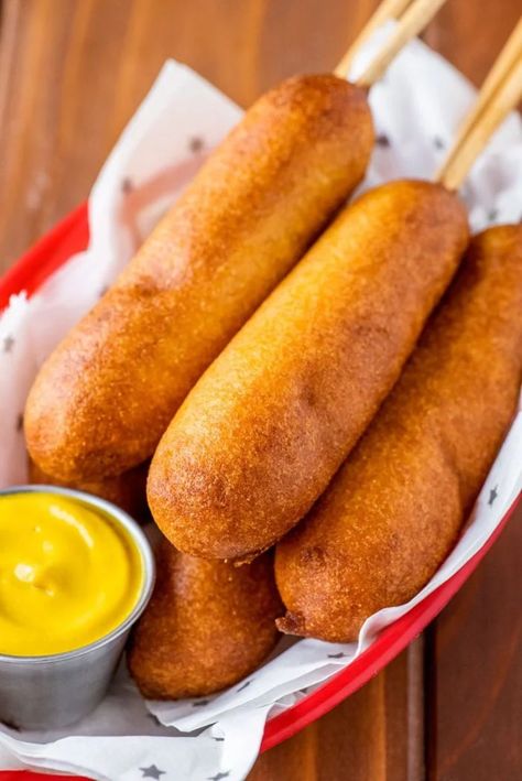 Homemade Corn Dogs - Homemade Hooplah Corn Dog Batter, Homemade Corn Dogs, Homemade Corndogs, Corndog Recipe, Cincinnati Chili, Batter Mix, The Slow Roasted Italian, Batter Recipe, Corn Dog