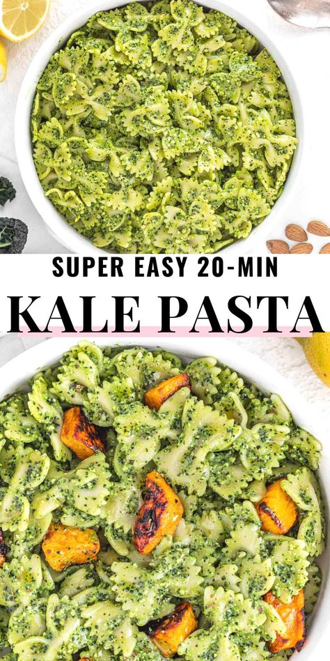 Kale Noodle Salad, Kale Zucchini Recipes, Creamy Kale Pasta, Pumpkin Pesto Pasta, Pasta Kale Recipes, Kale And Pasta Recipes, Kale Recipes Pasta, Kale And Spinach Recipes, Kale Dinner Recipes