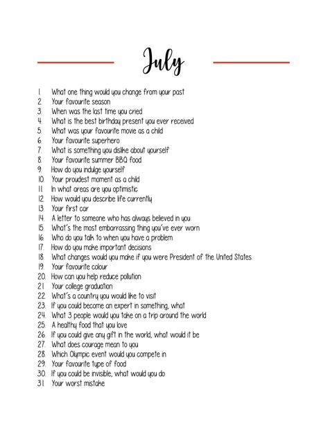 5min Journal, July Writing Prompts, July Journal Prompts, Healing Writing, July Journal, Poem Writing Prompts, Empty Journal, 30 Day Writing Challenge, A6 Planner