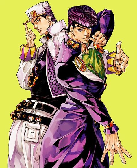 Josuke Higashikata-Jotaro Kujo (Jojo's Bizarre Adventure: Diamond is Unbreakable) Jotaro X Josuke, Jo Jo's Bizarre Adventure, Gakuen Handsome, Jojo Poses, Jojo Pose, Josuke Higashikata, Arte Ninja, Jojo Fanart, Hirohiko Araki