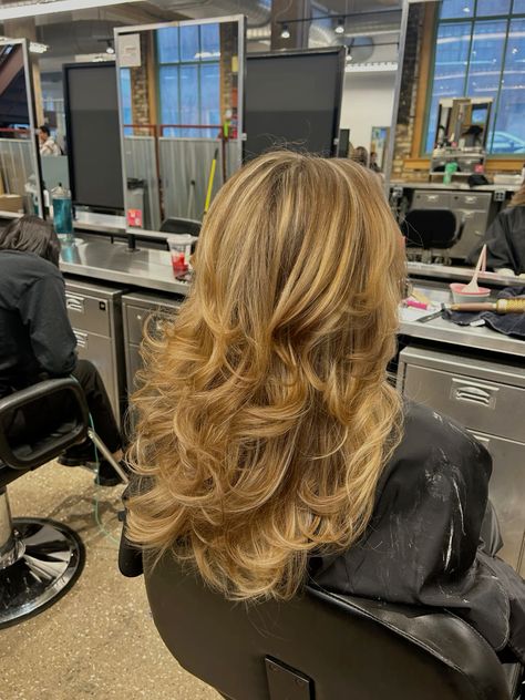 layered haircut - bouncy blowout - full highlights Bouncy Blowout, Full Highlights, Golden Hair, Layered Haircut, Layered Haircuts, Highlights, Hair Cuts, Hair