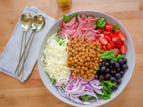 Pizza Parlor Salad with Crispy Ranch Chickpeas Ranch Chickpeas, Girl Meets Farm, Pizza Parlor, Romaine Salad, Weeknight Dinner Recipe, Canned Chickpeas, The Ranch, Chickpeas, Food Network