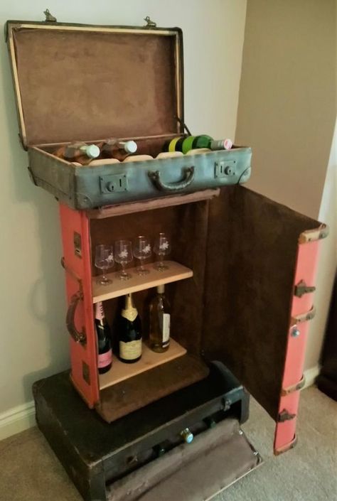 Suitcase Furniture, Unique Drinks, Suitcase Table, Vintage Suitcases, Unique Storage, Vintage Suitcase, Drinks Cabinet, Bottle Storage, Reclaimed Vintage