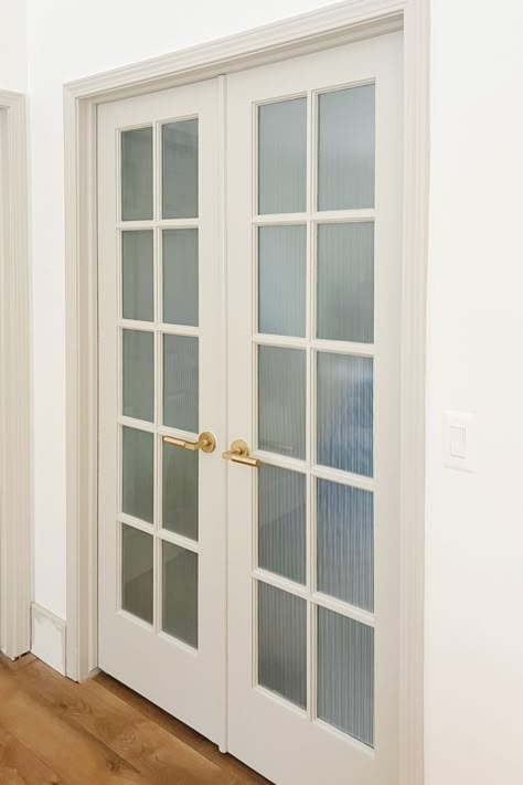 diy-faux-reeded-fluted-glass French Doors Bedroom, Tampa Homes, Accessible Beige, Reeded Glass, Glass French Doors, Glass Office, Fluted Glass, French Doors Interior, Flute Glass