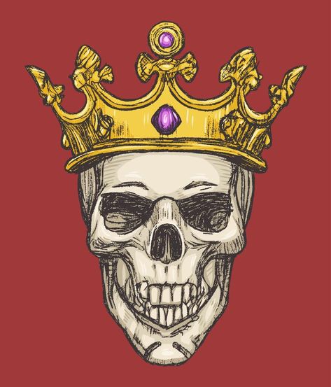 Hand drawn king skull wearing crown. Vector illustration Skull Wearing Crown, Crown Reference, Drawing Crown, Crown Sketch, King Illustration, Skull With Crown, Vector Cityscape, Crown Vector, Skeleton King