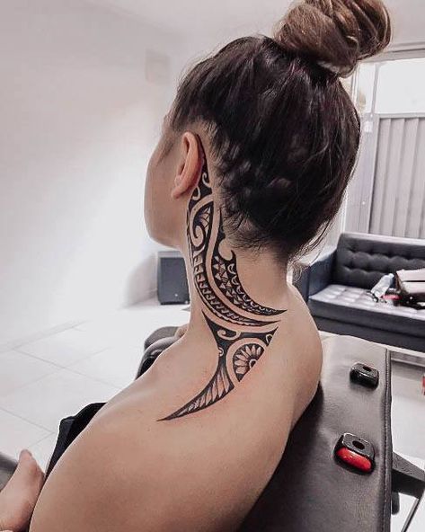 Polynesian Female Tattoo, Polynesian Tattoos Women Forearm, Women Polynesian Tattoo Arm, Polynesian Tattoos Women Shoulder, Polynesian Side Tattoos Women, Shoulder Henna, Women’s Polynesian Tattoo, Small Neck Tattoos, Polynesian Tattoos Women